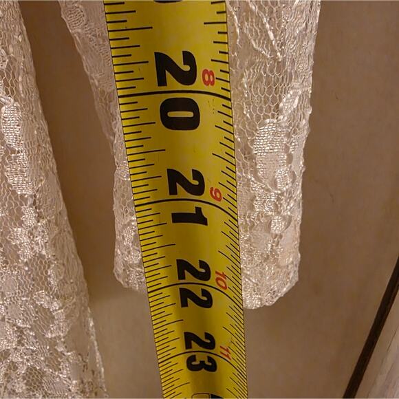Vtg 80s Elegant Ivory Lace Button-Down Maxi Dress Sheer W/Slip Dress Bridal - Picture 9 of 15